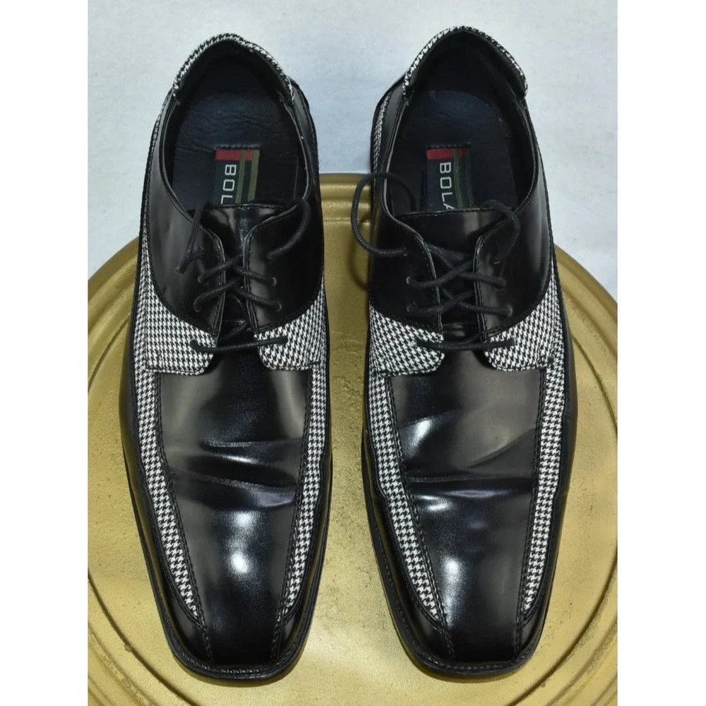Bolano Men Dress Shoes Size 11 Black and White Oxford Houndstooth Print